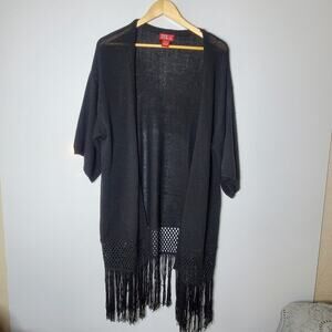 Red ranch black long fringed cardigan sweater Size medium